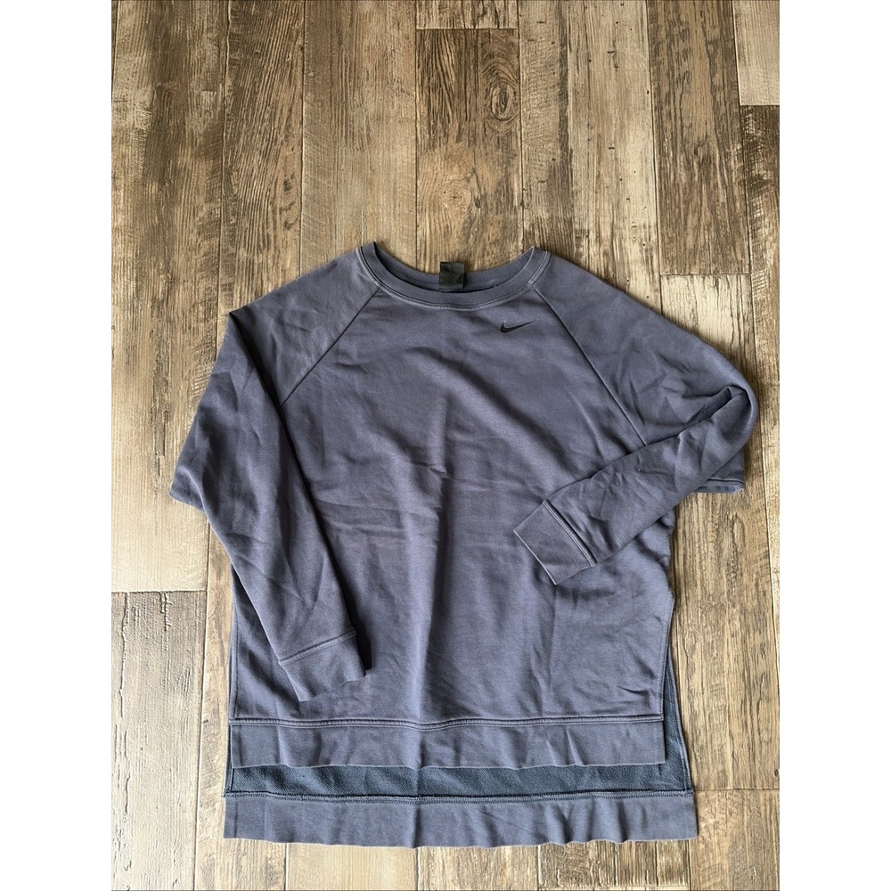 Nike Dri-Fit Women's Tunic Sweatshirt Gray/blue Oversized Side Split Size Large
